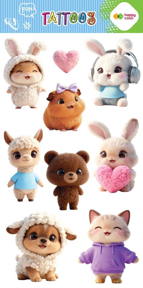 Tatuaże zmywalneSWEET KAWAII 100x200mm Happy Color HA 4261 1020-KP11 GDD