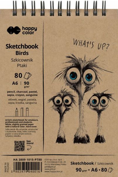 Szkicownik na spirali Ptaki A6/80ark 90g biały Happy Color HA 3809 1015-PT80 GDD