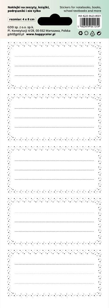 Naklejki na zeszyty - Basic Kropki 86x255mm Happy Color HA 4225 8625-BS01 GDD