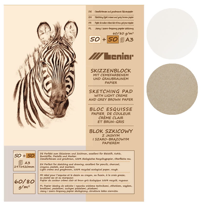 Blok szkicownik ZEBRA A3 80g 100ark Leniar 90882