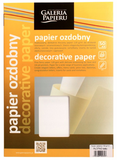 Papier ozdobny A4/50szt. 120g płótno Argo biały