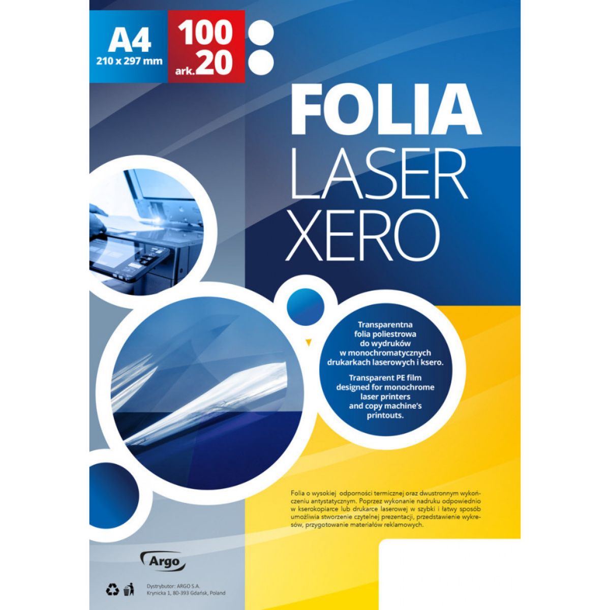 Folia LX laser/ksero A4 Argo (20 arkuszy) 413037