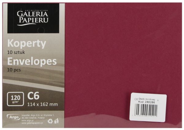 Koperta C6/10 Gładki bordowy K. 120g  Argo [280286]
