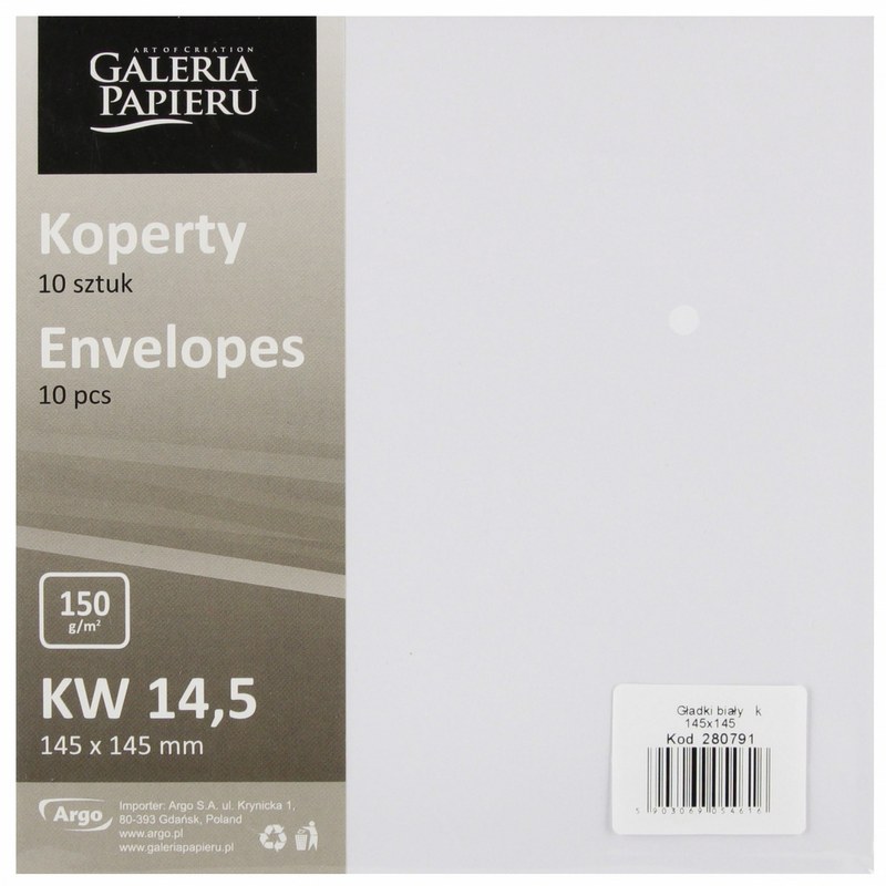 Koperta 145x145 Gładki biały K. (10szt.)  150g  ARGO [280791]