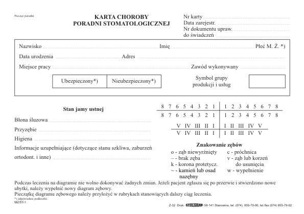Karta chor. poradni stomat. 1/2 A3 Z32