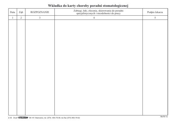 Karta choroby poradni stomatologicznej wkład Z35 Stolgraf