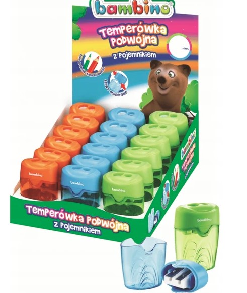 Temperówka z pojemnikiem  z 2 otworami  Bambino 1szt Majewski