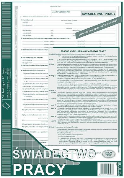 Świadectwo pracy A4 501-1K (nowe) MIP