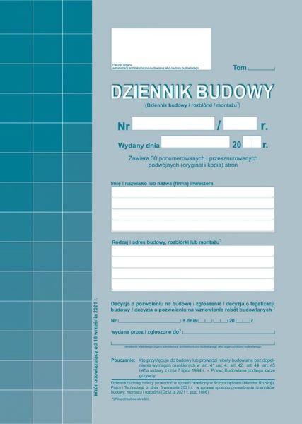 Dziennik budowy A4 (120str) 603-2Z MiP