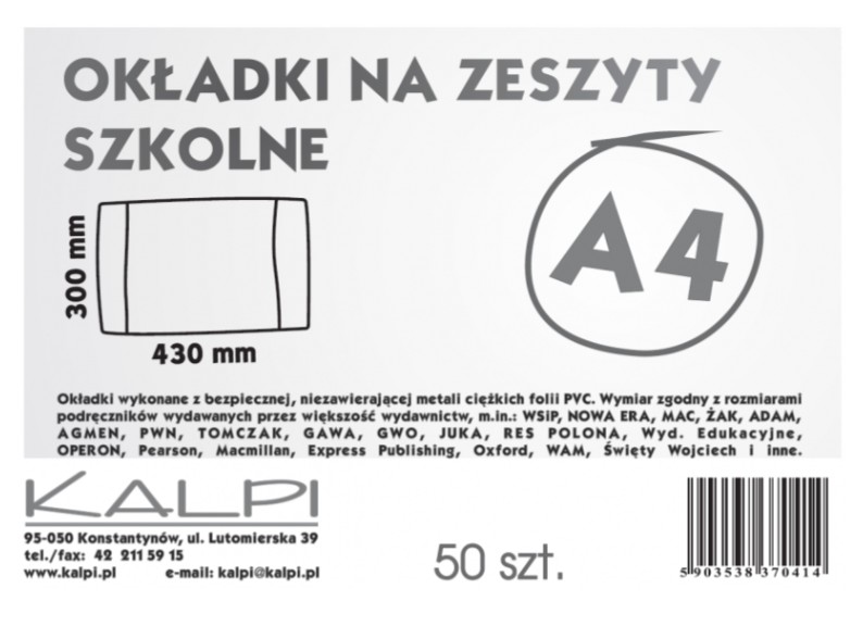 Okładki na zeszyt A4 (50) Kalpi ok-10/ok-25