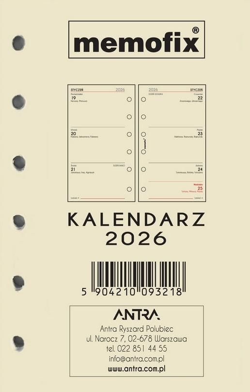 Wkład kalendarzowy do organizera Memofix A6 TDW Antra