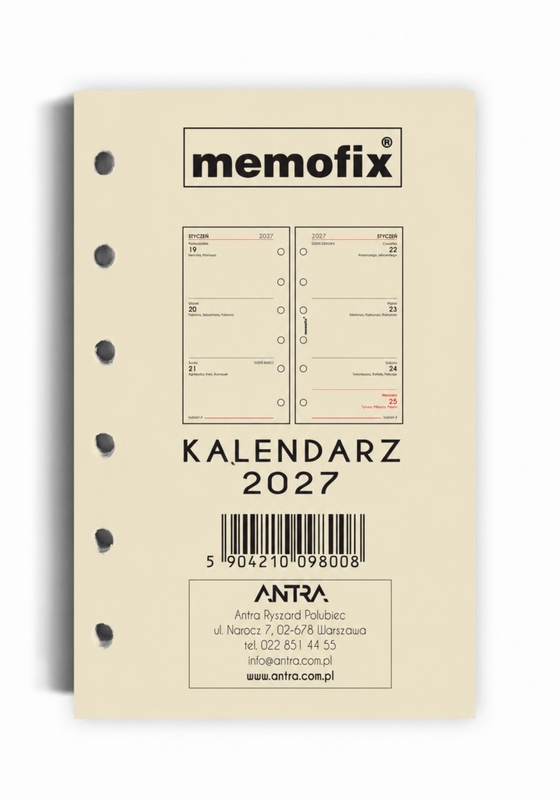 Wkład kalendarzowy do organizera Memofix A6 TDW Antra
