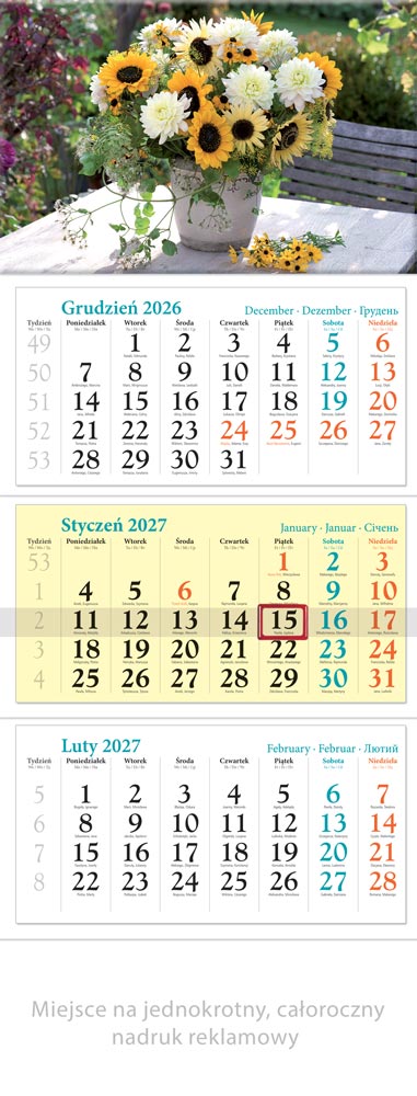 Kalendarz trójdzielny KT15 Bukiet Lucrum