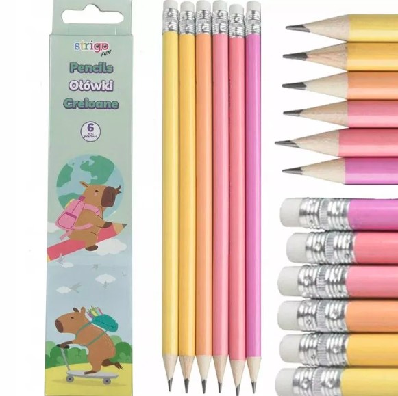 Ołówki pastelowe Strigo HB z gumką z serii Kapibara 6szt SSC501 WPC