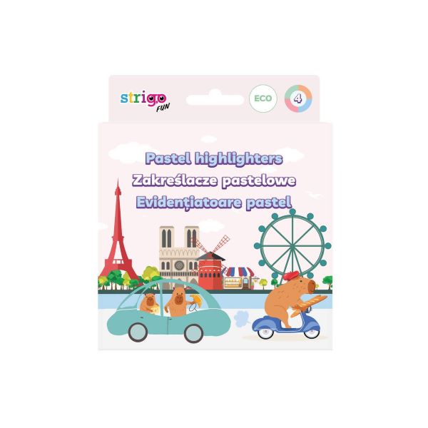 Zakreślacz eko pstel Strigo 4szt z serii Kapibara WPC