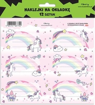 Naklejki na okładkę 2 (12szt) Unicorn Tęcza Henry