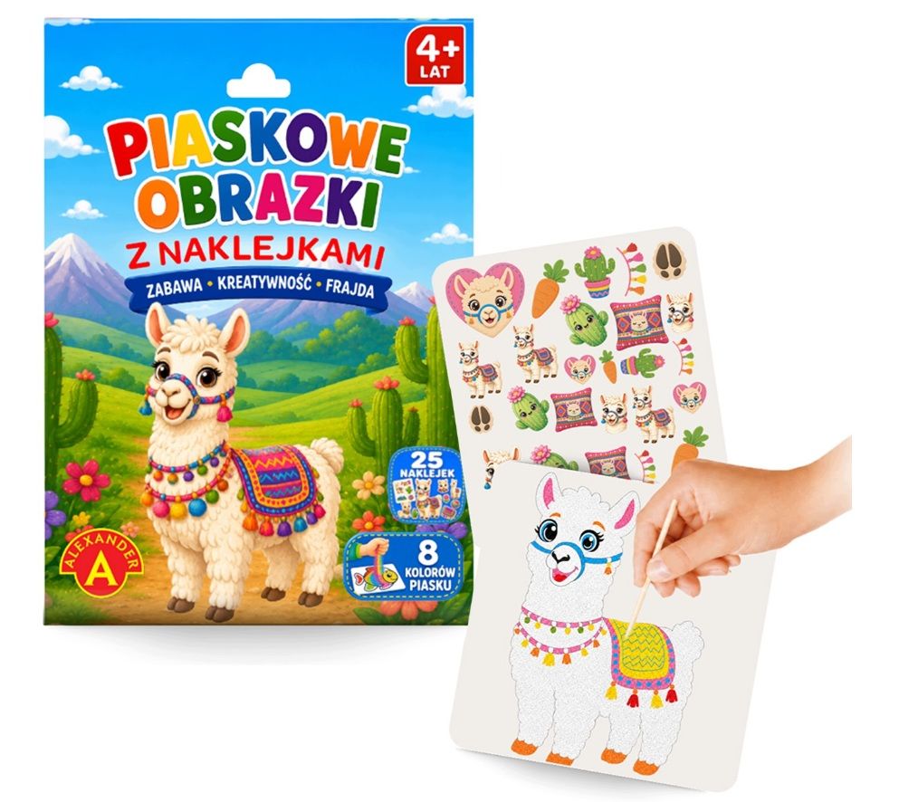 Piaskowe obrazki-malowanki z naklejkami Alpaka Alexander