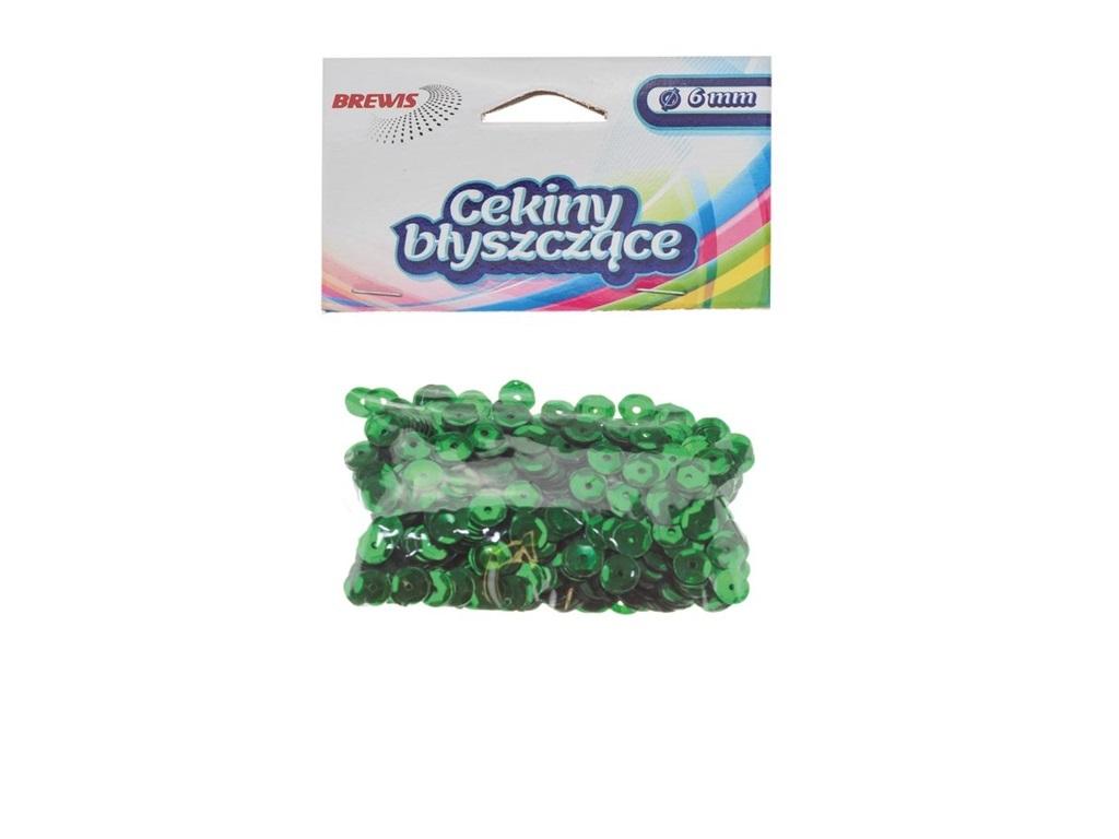 Cekiny błyszczące 6mm 10g B140 zielone Brewis