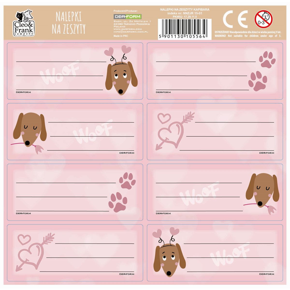 Naklejki na zeszyty Cleo i Frank 46 (Pies) NNZCF46 Derform
