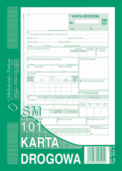Karta drogowa SM/101 samochód osobowy MiP 802-3 A5