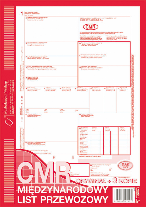 CMR międzynarodowy list przewozowy MiP 800-3 A4 (oryginał+5kopii)
