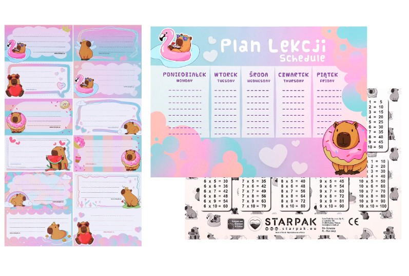 Plan lekcji A5 + naklejki na zeszyt Kapibara 591743 Starpak