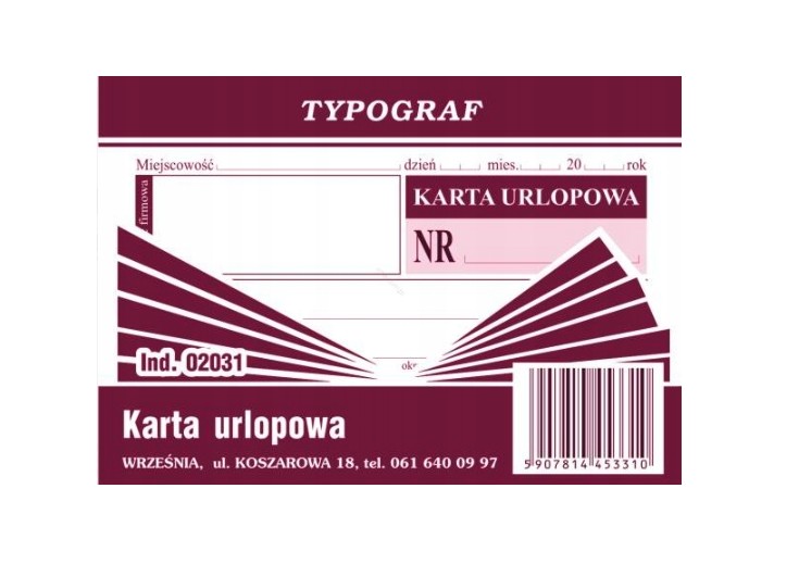 Karta urlopowa A-7 (02031) Typograf