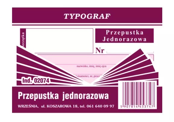 Przepustka jednorazowa A7 (02074) Typograf