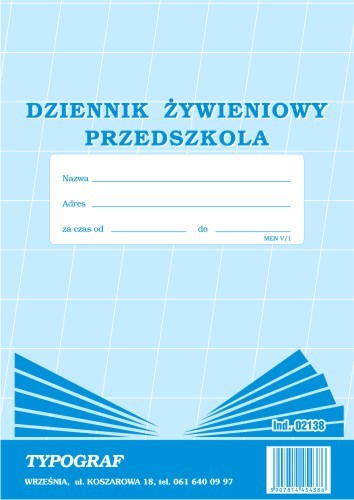 Dziennik żywieniowy przedszkola A-4MEN V/1 (02138) Typograf