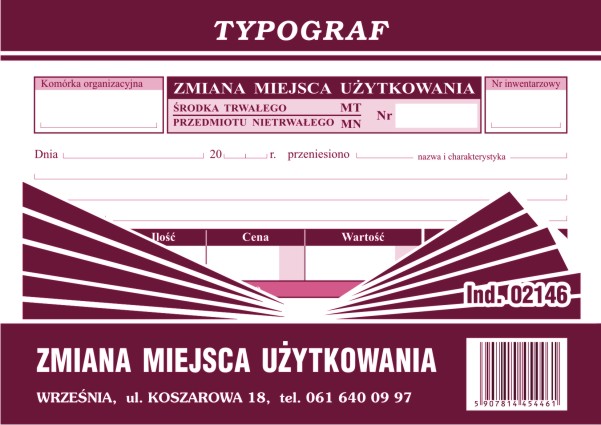MT-MN ZMIANA MIEJSCA UŻYTKOWANIA A6 02146 TYPOGRAF