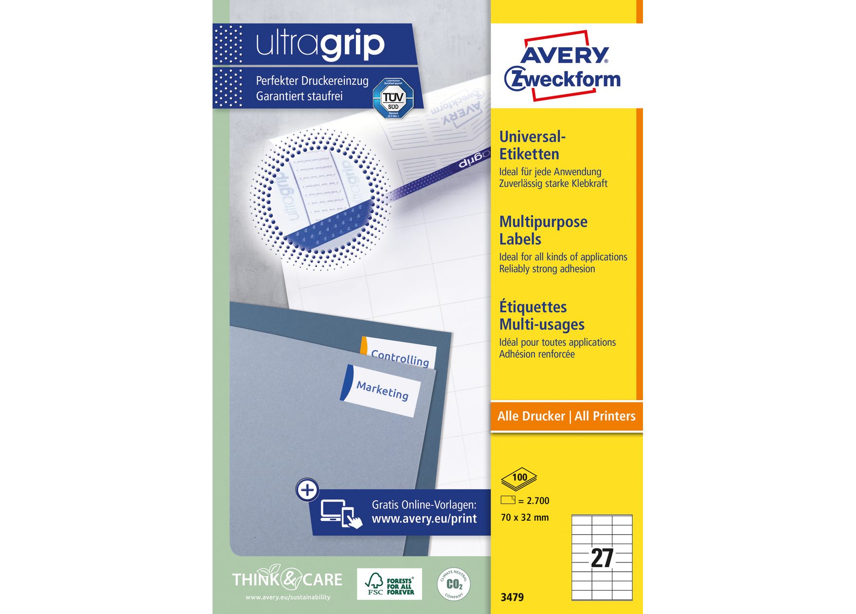 Trwałe etykiety uniwersalne Avery Zweckform 70x32 mm