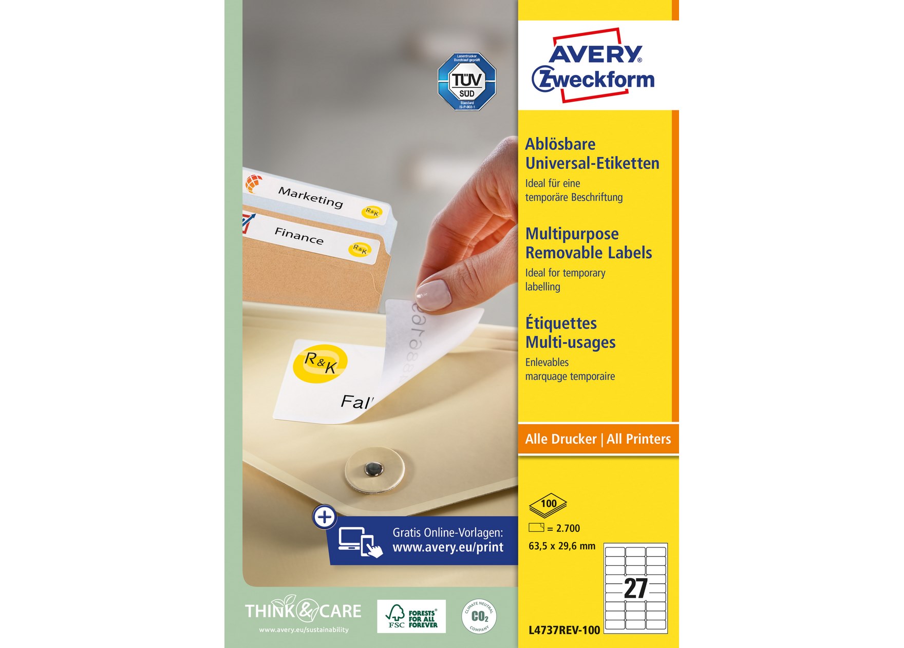 Etykiety uniwersalne usuwalne 63,5x29,6 mm 2700szt. Avery Zweckform