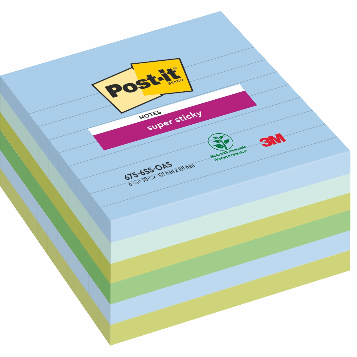 Karteczki samoprzylepne Post-it Super Sticky XL Oasis w linię 101x101mm 6x90k