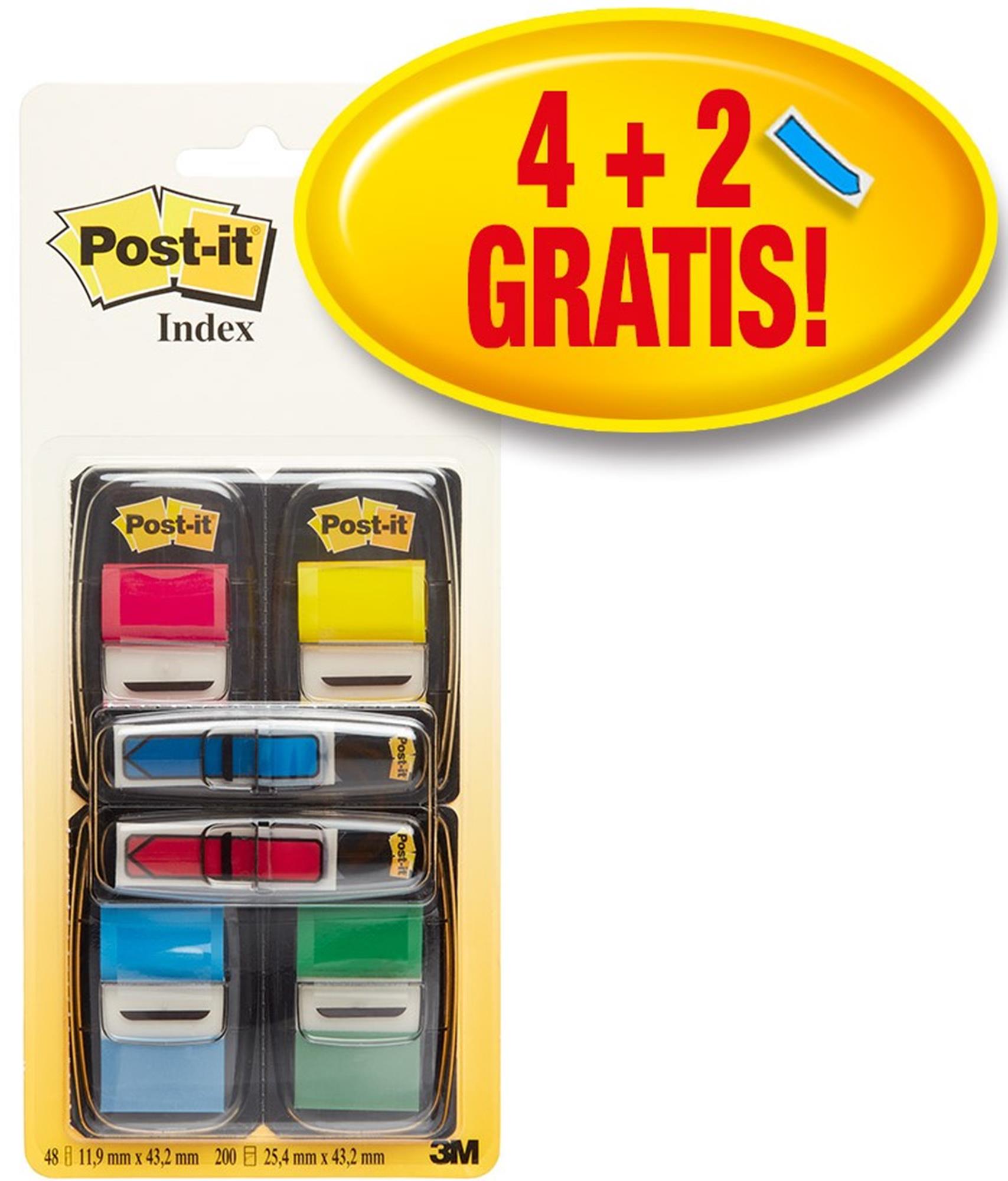 Zakładki Post-it szerokie, 4x50 zakładek 25,4x43,2mm + 2x24 Strzałki GRATIS