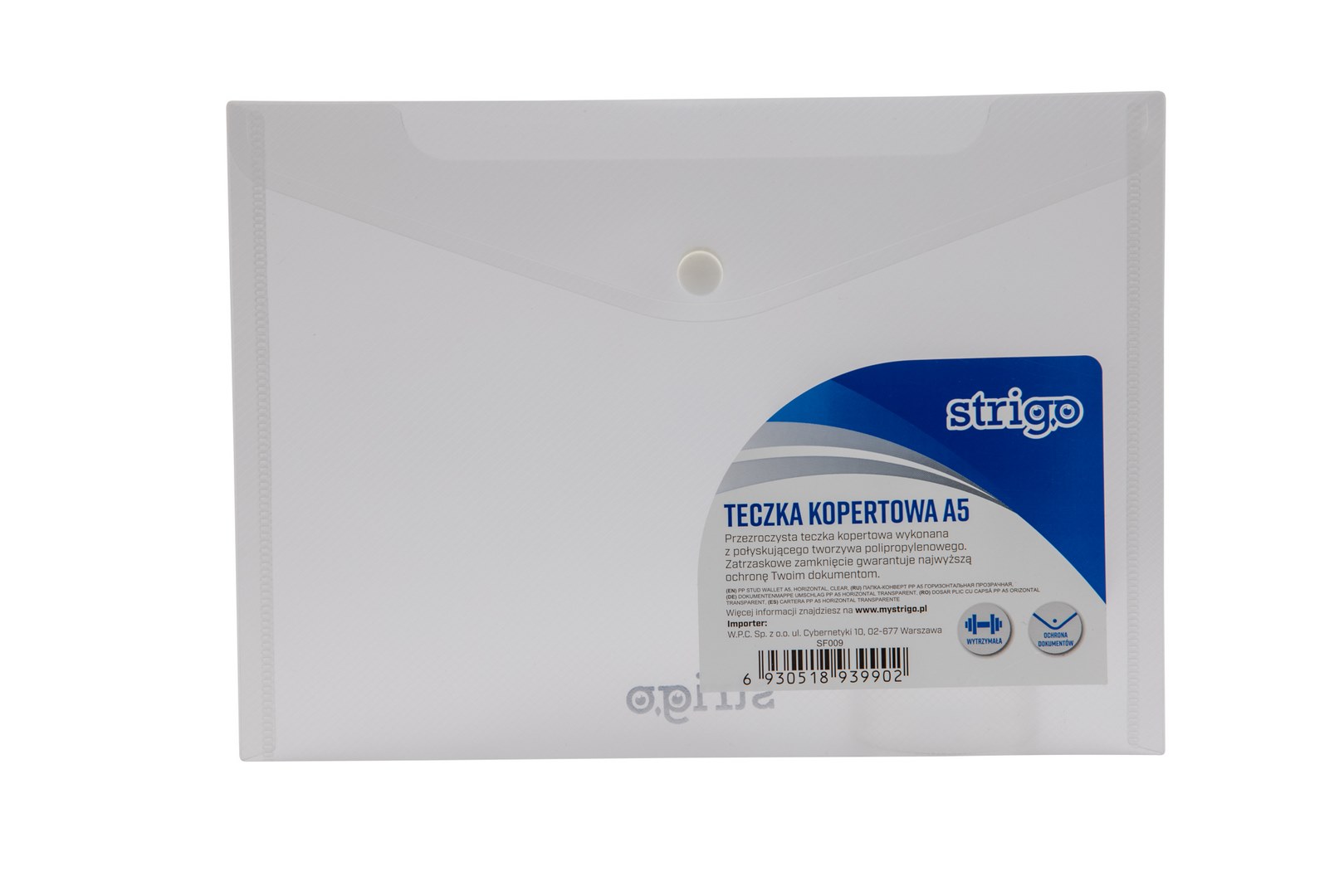 Teczka kopertowa DL PP pozioma transparentna SF013 Strigo