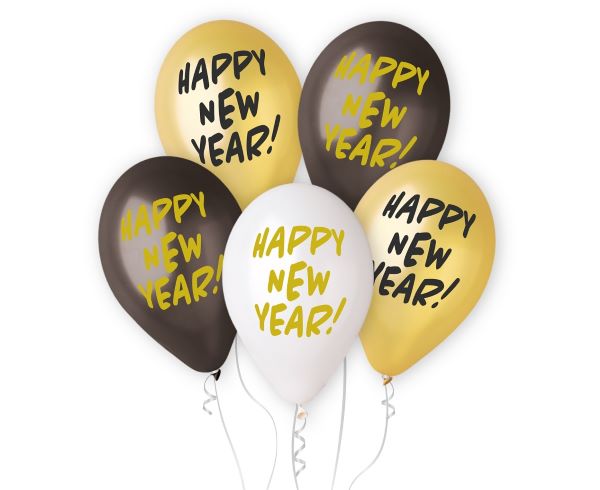 Balony Premium Hel Happy New Year 13" 5szt GMS120/HNY GoDan