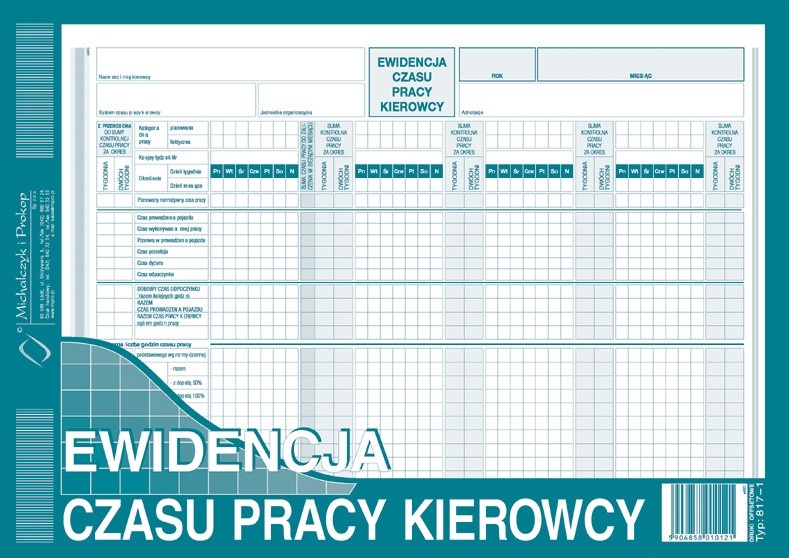 Ewidencja czasu pracy kierowcy A4 817-1 MiP