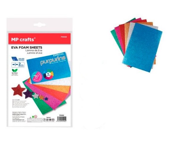 Pianka dekoracyjna brokatowa EVA 2mm 6 kol. 20x30cm MP