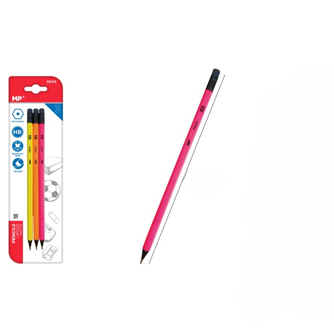 Ołówek z gumką HB neon 3szt PE313 MP