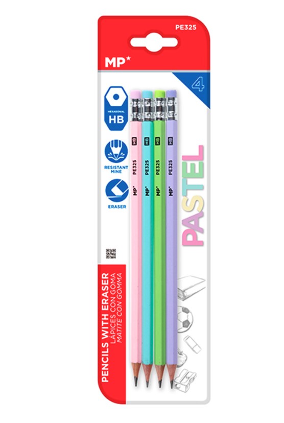 Ołówek z gumką HB pastel 4szt PE325 MP