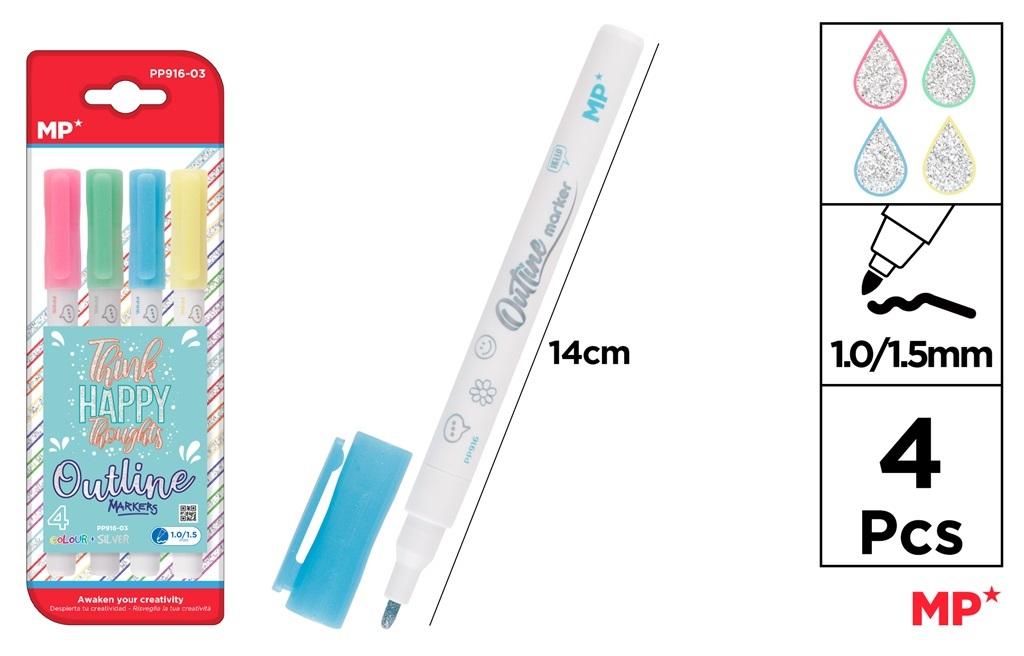 Markery z podwójną linią 1mm 4 kolory pastel MP