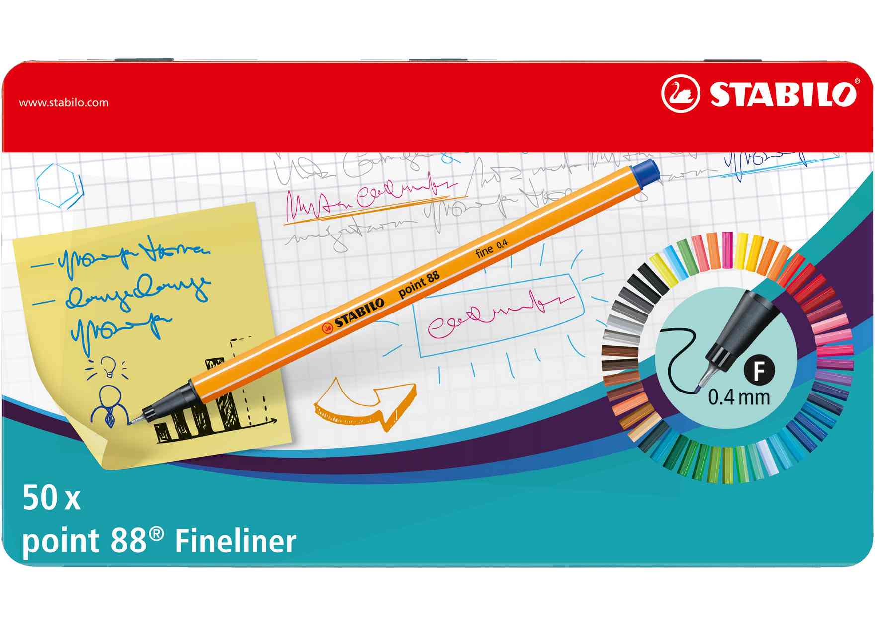 Cienkopis Stabilo point 88 komplet 50szt pudełko metalowe