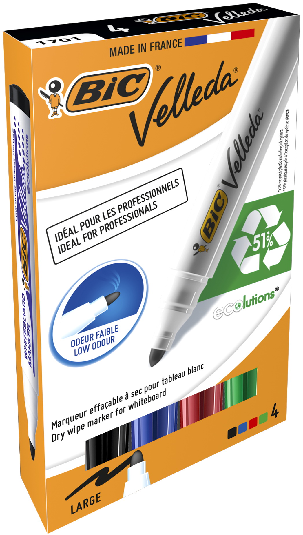 Marker suchościeralny BIC Velleda 1701 4kol.