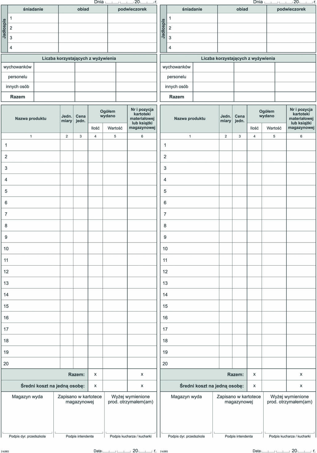 Dziennik żywieniowy przedszkola MiP A-10-1 A4