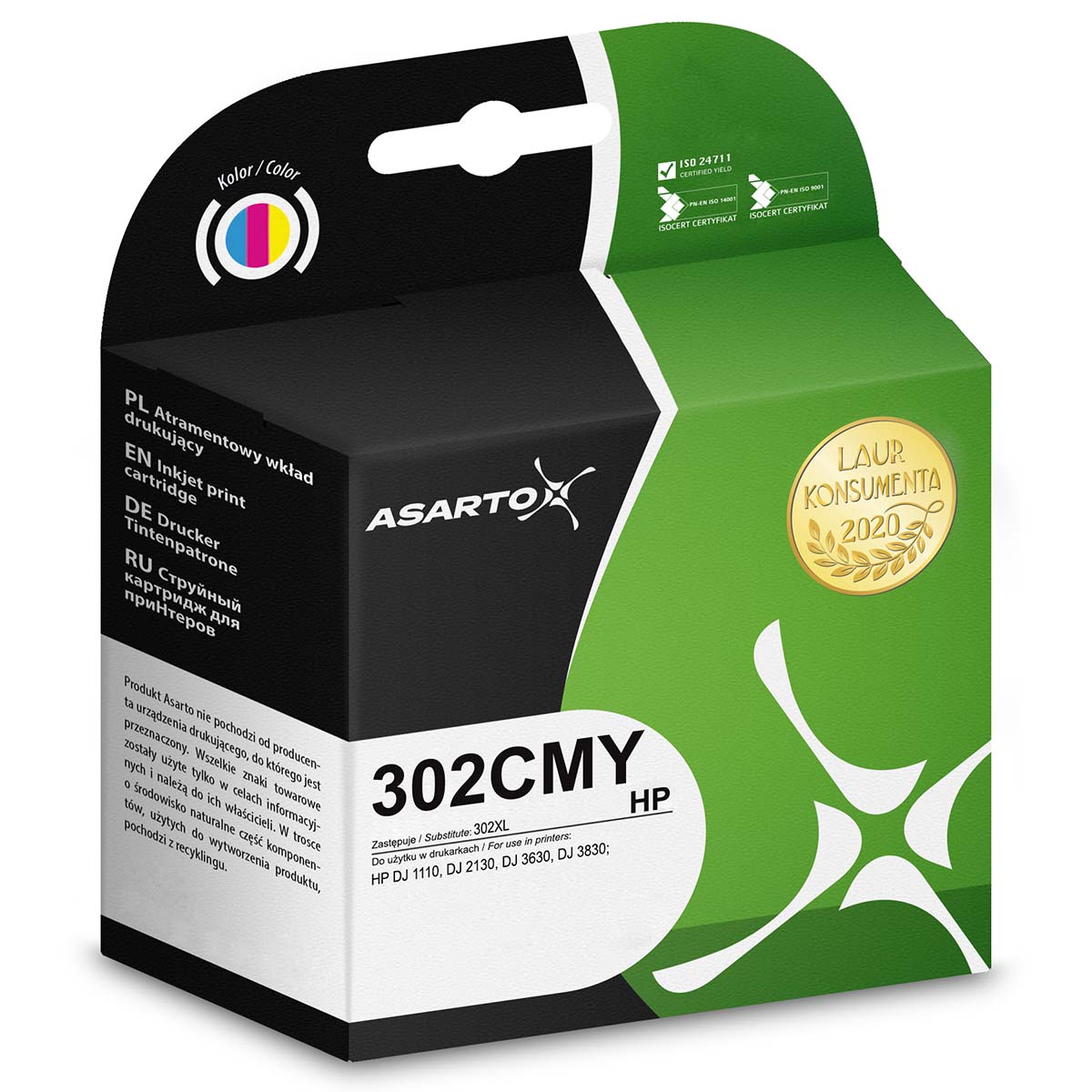 Tusz Asarto HP 302CMYXL | F6U67AE | AS-H302CMYXL | 330k | color