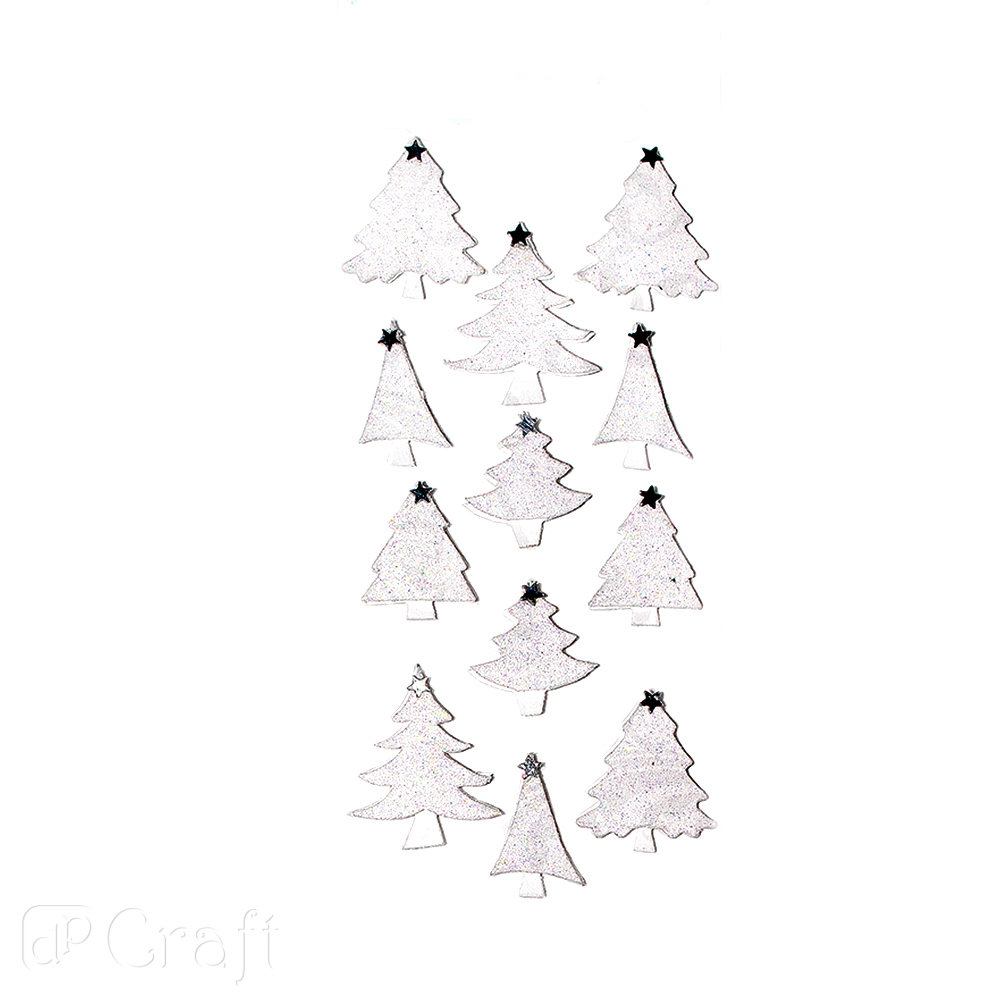 Naklejki brokatowe 3D Choinki White (12 szt.) DPNB-006 Dalprint