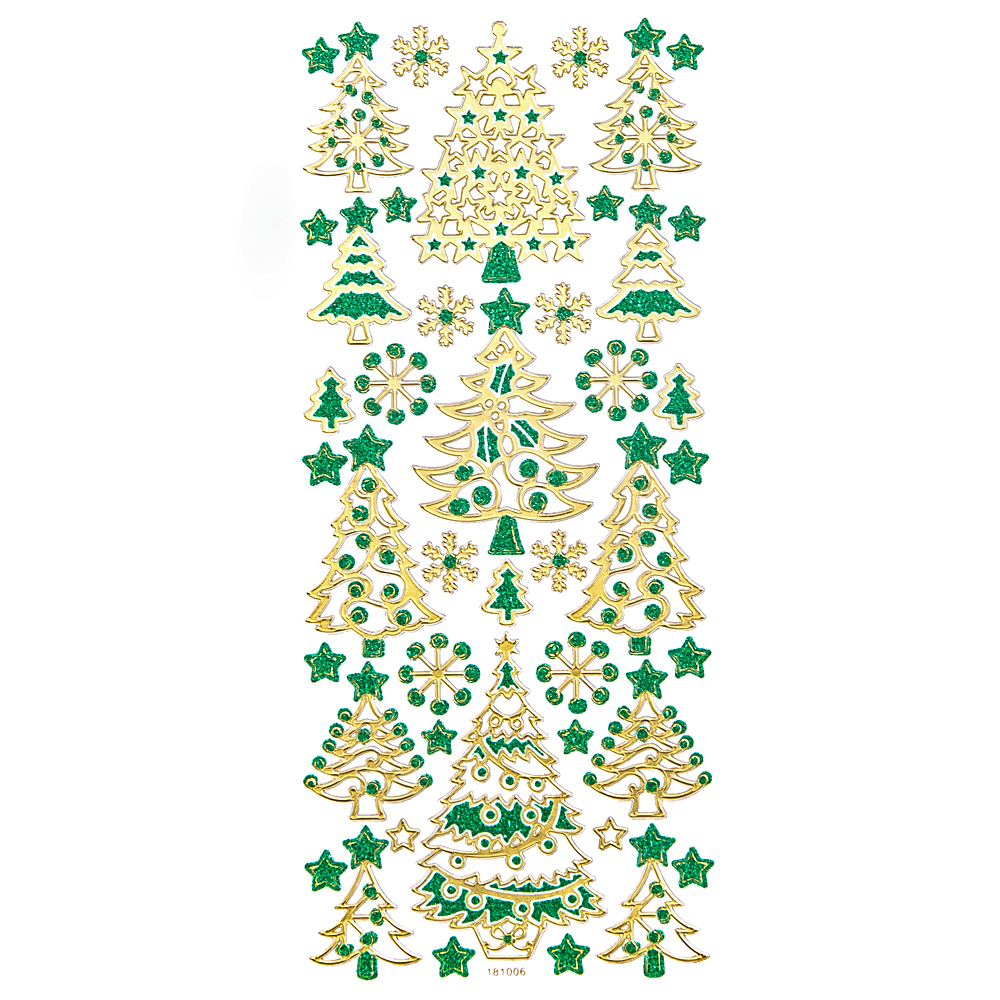 Naklejki brokatowe - CHOINKI GOLD&GREEN (44szt.) DPNB-071 Dalprint