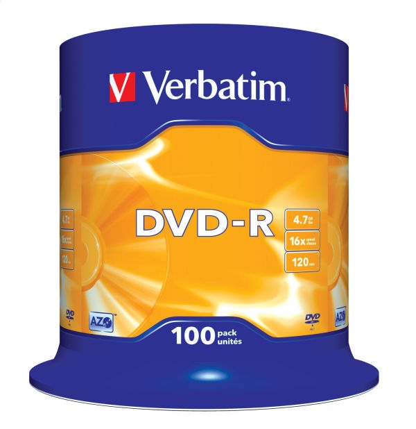Płyta DVD-R Verbatim 4,7GB x16 Cake Advanced Azo 100szt.