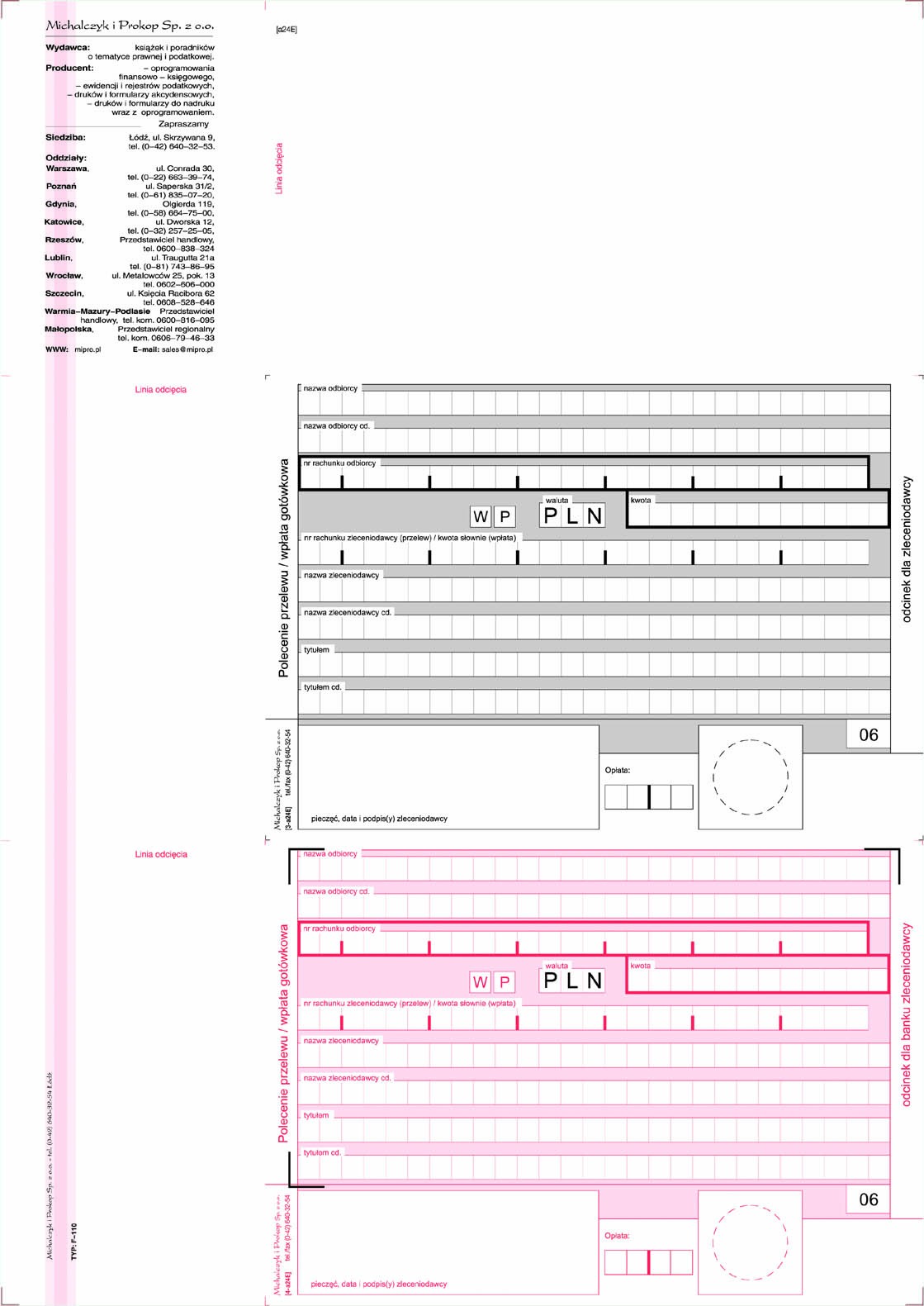 Polecenie przelewu - wpłata gotówkowa F-110-2 MiP A4/2odc.