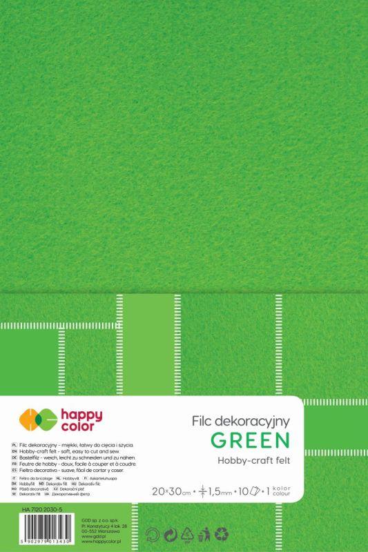 Filc dekoracyjny 20x30 cm 1,5 mm 10ark. zielony Happy Color